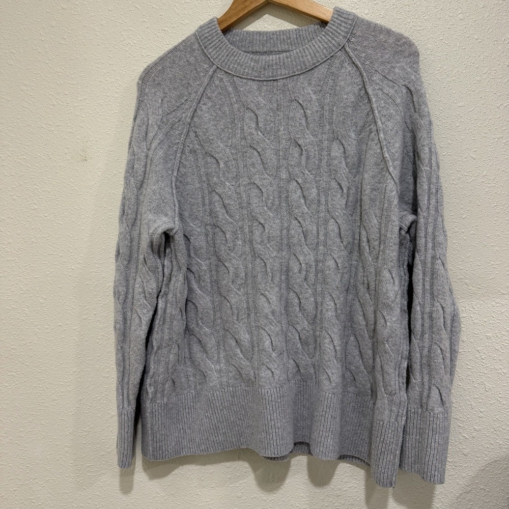 Aerie Cable Knit Sweater Oversized Pullover Gray Womens Size XS Crewneck Fall